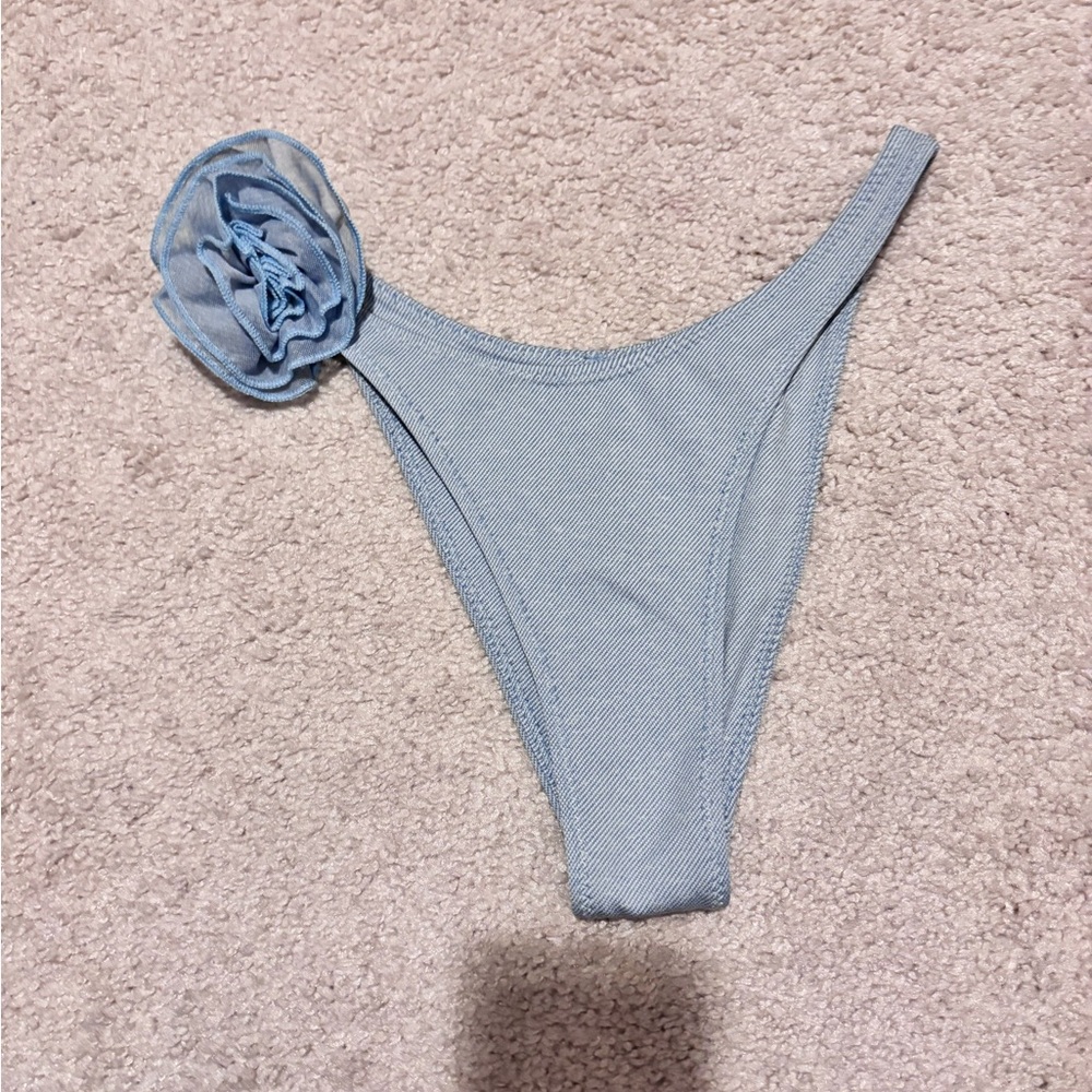 Light Blue Bikini Bottom with Floral Accent